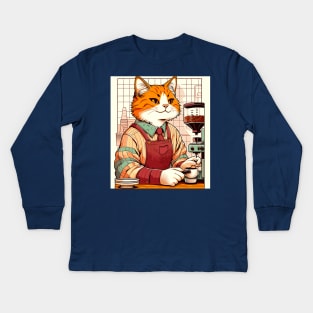 Cat barista making a coffee Kids Long Sleeve T-Shirt